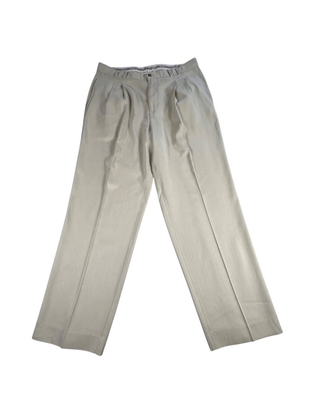 Tommy Bahama Relax Fit 100% Silk Pants Mens 35 Beige Pleated Casual Dress Pants